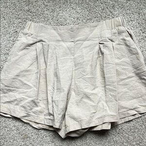 SHEIN Cream High Waist Shorts with Pleated Design